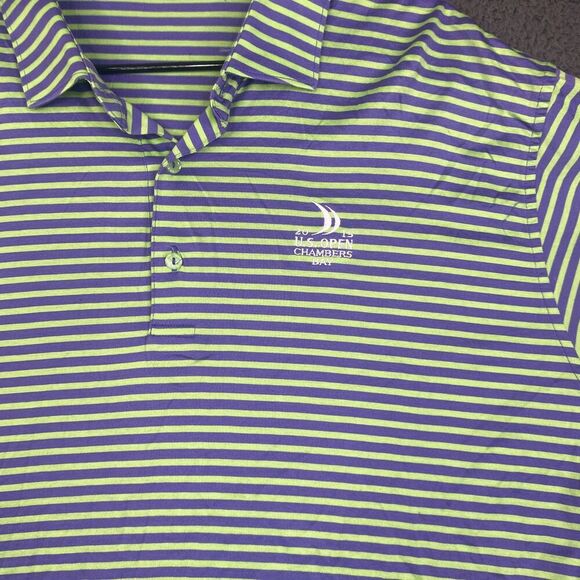 Peter Millar Polo Shirt Mens XL Green Blue Striped Cotton US Open Golf 2015 - Picture 3 of 8